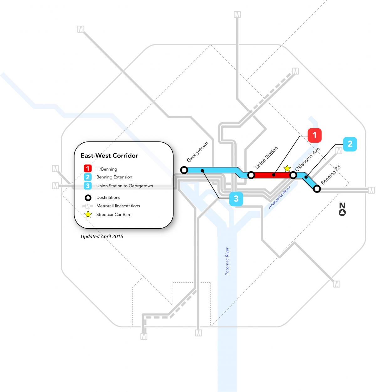Plan des stations de tramway de Washington DC