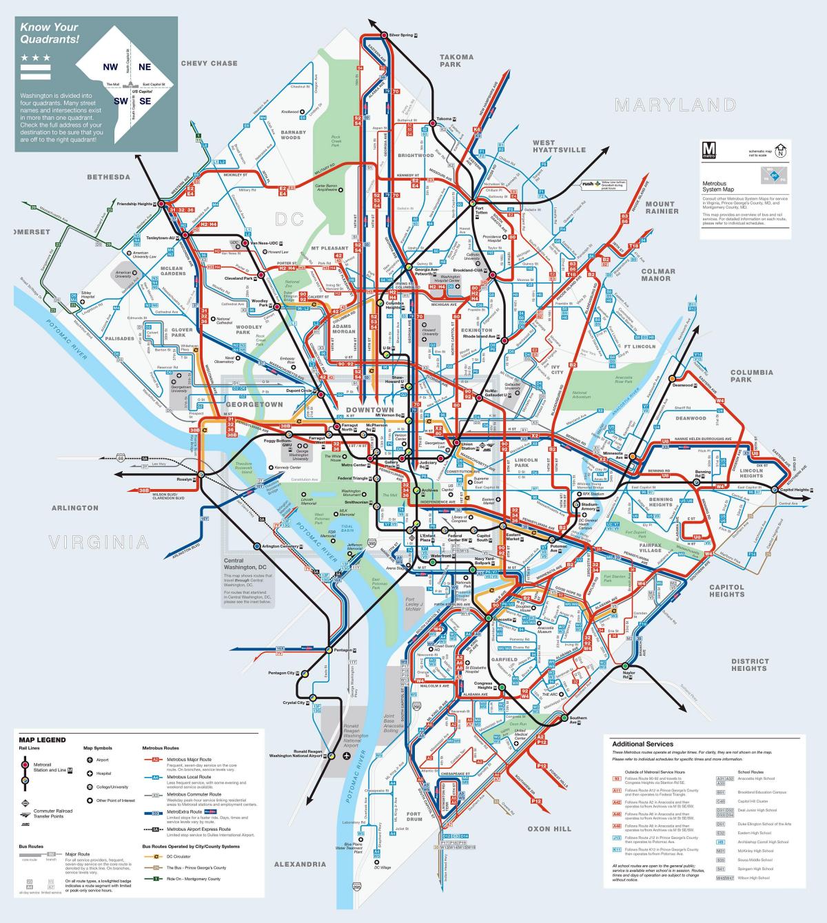 Plan des transports publics de Washington DC