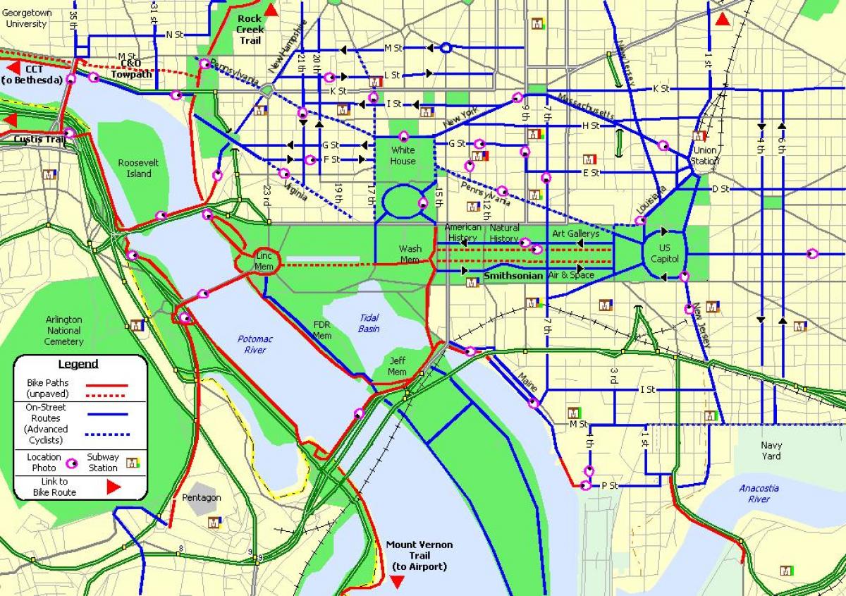Plan des pistes cyclables de Washington DC