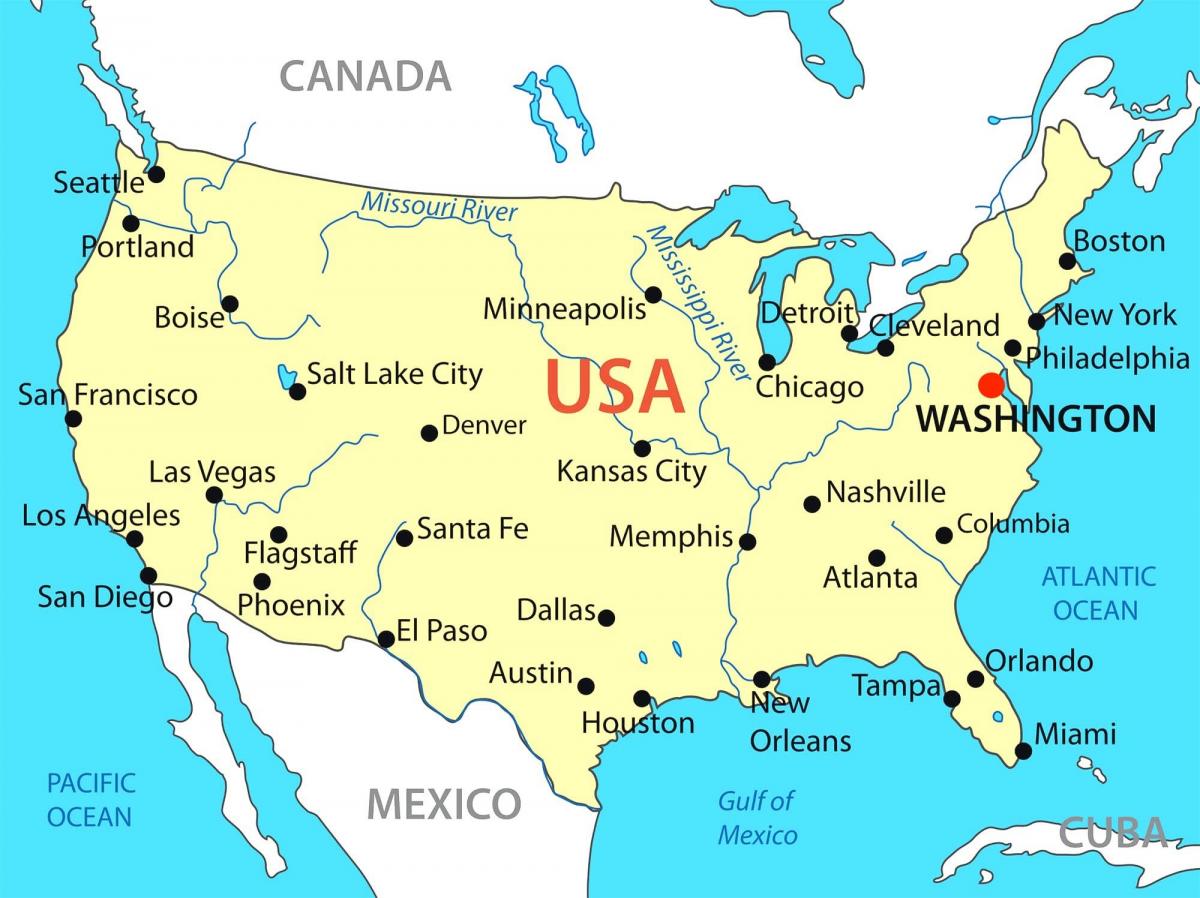 Ville de Washington DC sur la carte de USA